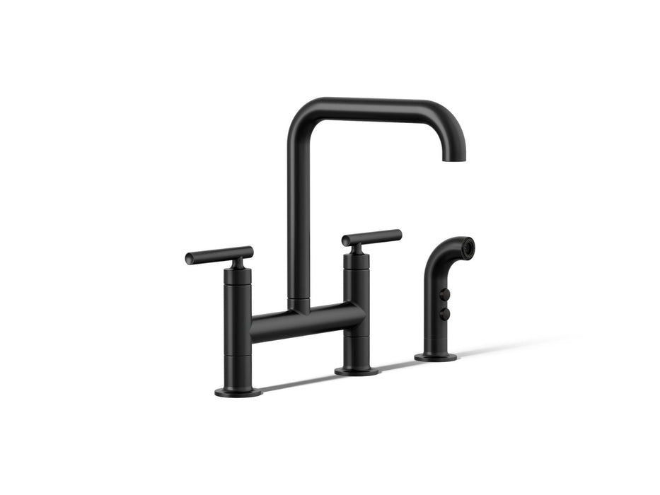 KOHLER K-7548-4 Purist Two-hole bridge kitchen sink faucet with side sprayer