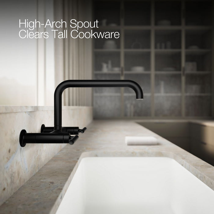 KOHLER K-7549-4 Purist Two-hole wall-mount bridge kitchen sink faucet