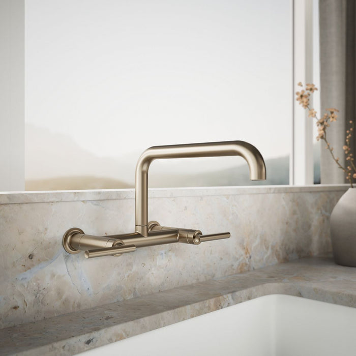 KOHLER K-7549-4 Purist Two-hole wall-mount bridge kitchen sink faucet