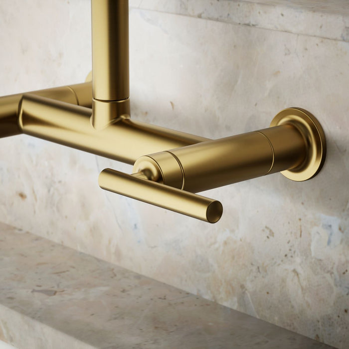 KOHLER K-7549-4 Purist Two-hole wall-mount bridge kitchen sink faucet