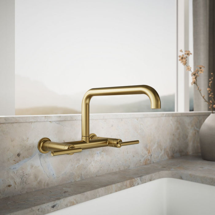 KOHLER K-7549-4 Purist Two-hole wall-mount bridge kitchen sink faucet