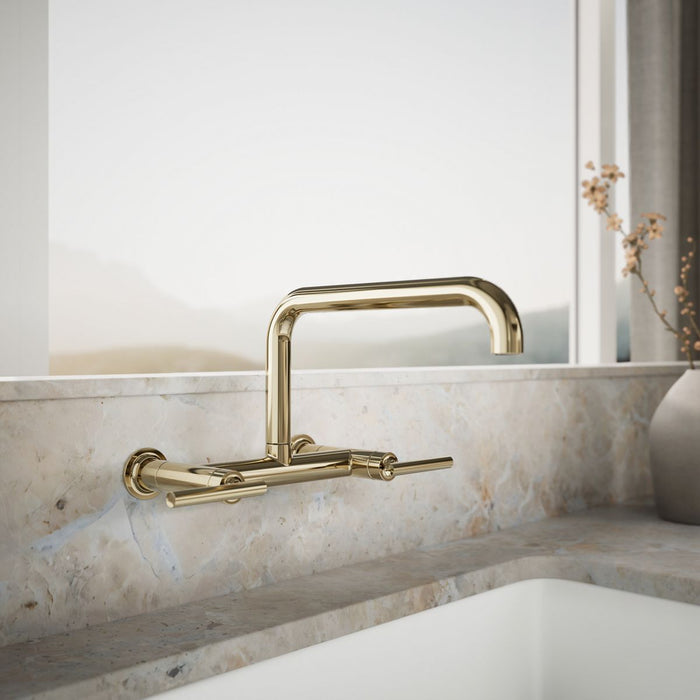 KOHLER K-7549-4 Purist Two-hole wall-mount bridge kitchen sink faucet