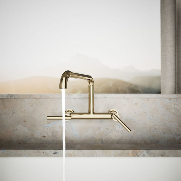 KOHLER K-7549-4 Purist Two-hole wall-mount bridge kitchen sink faucet
