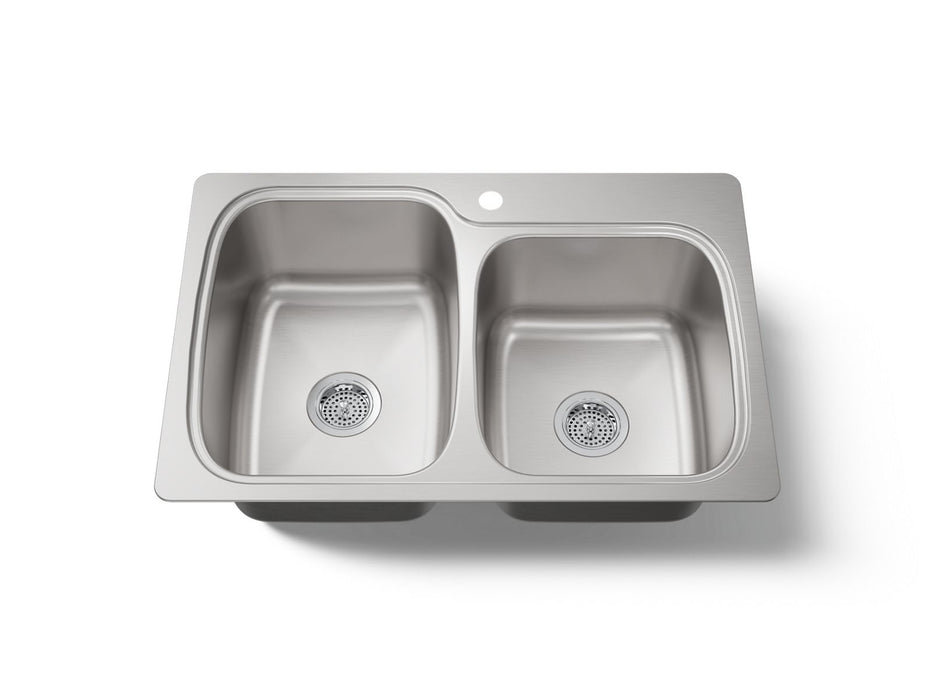 KOHLER K-75791-1 Verse 33" top-/undermount double-bowl kitchen sink, stainless steel