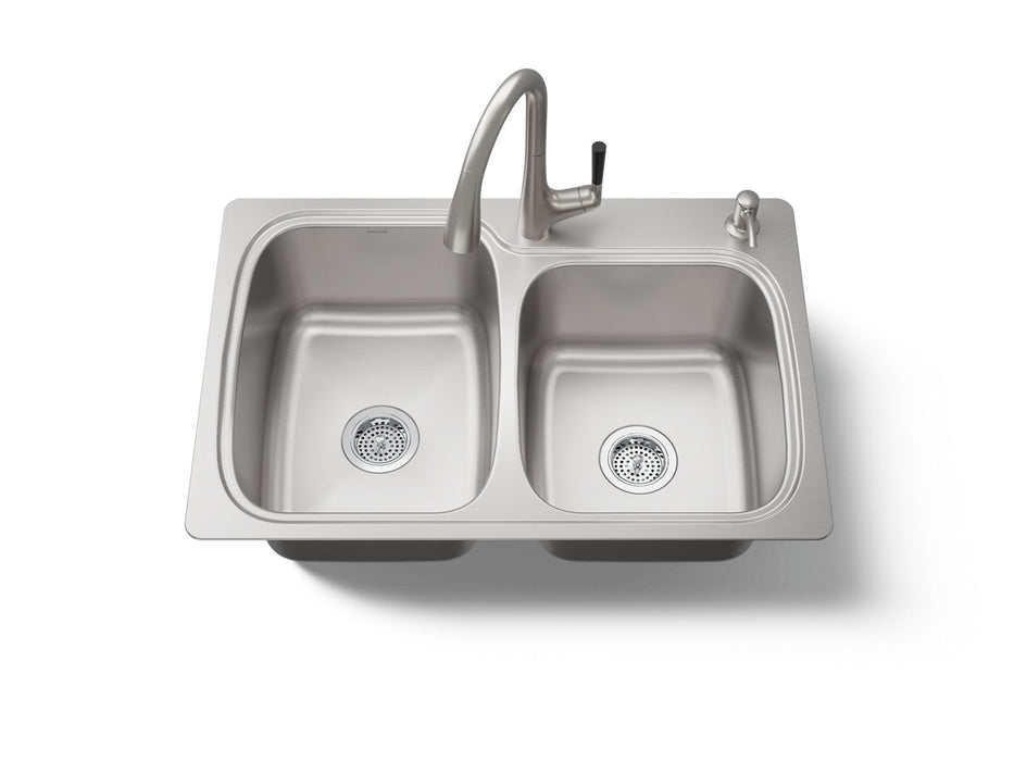 KOHLER K-75791-2PC All-In-One 33" top-/undermount double-bowl kitchen sink, stainless steel