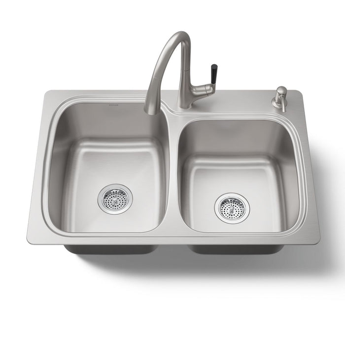 KOHLER K-75791-2PC All-In-One 33" top-/undermount double-bowl kitchen sink, stainless steel - view 5