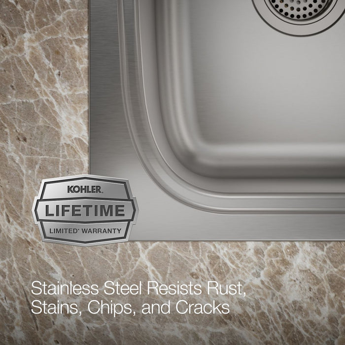 KOHLER K-75791-3 Verse 33" top-/undermount double-bowl kitchen sink, stainless steel - view 3