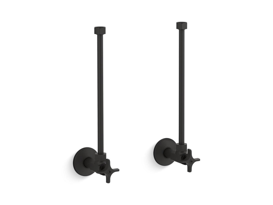KOHLER K-7606-P Pair 1/2" NPT angle supplies with stop, cross handle and annealed vertical tube, matte black