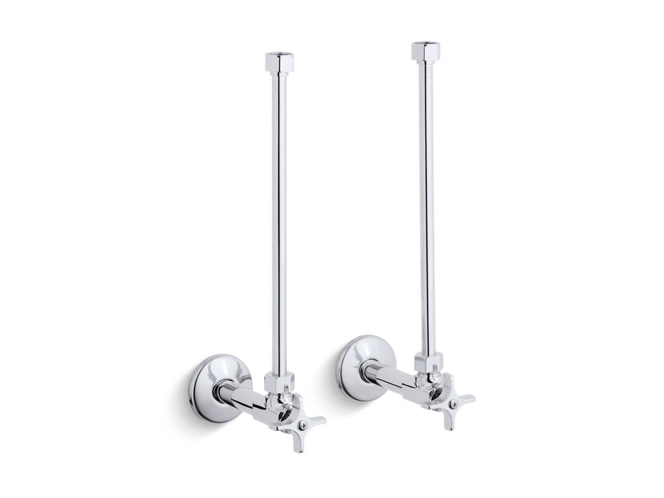 KOHLER K-7606-P Pair 1/2" NPT angle supplies with stop, cross handle and annealed vertical tube, polished chrome