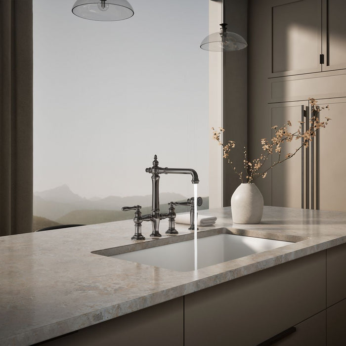 KOHLER K-76519-4 Artifacts Three-hole bridge kitchen sink faucet with side sprayer
