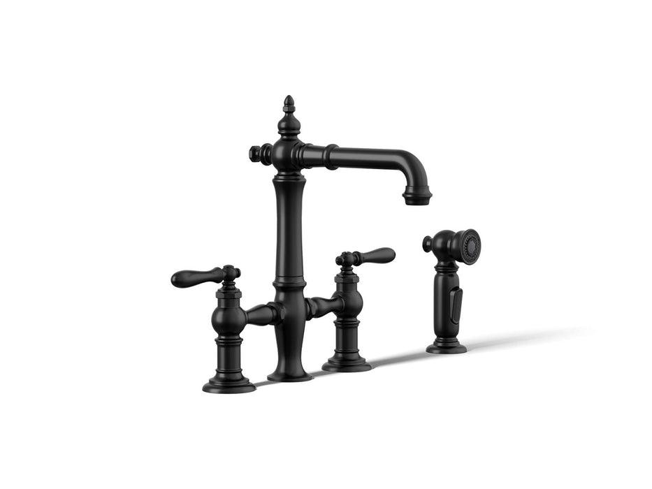 KOHLER K-76520-4 Artifacts Three-hole bridge bar sink faucet with side sprayer