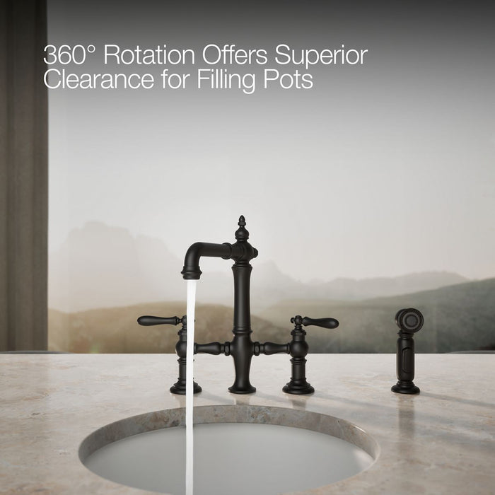 KOHLER K-76520-4 Artifacts Three-hole bridge bar sink faucet with side sprayer
