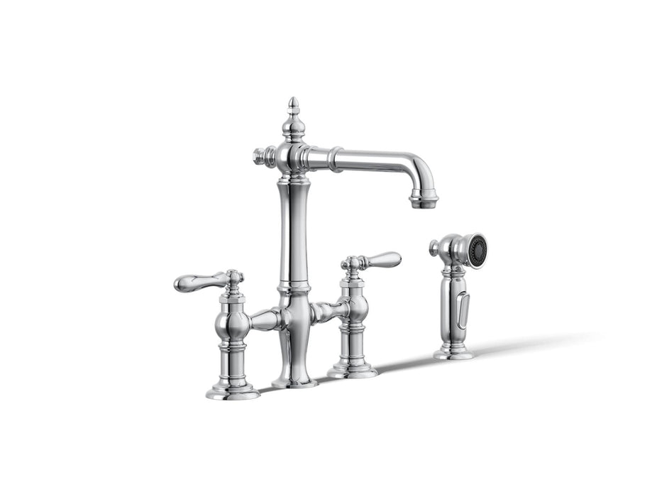 KOHLER K-76520-4 Artifacts Three-hole bridge bar sink faucet with side sprayer