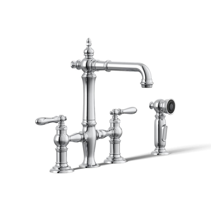 KOHLER K-76520-4 Artifacts Three-hole bridge bar sink faucet with side sprayer