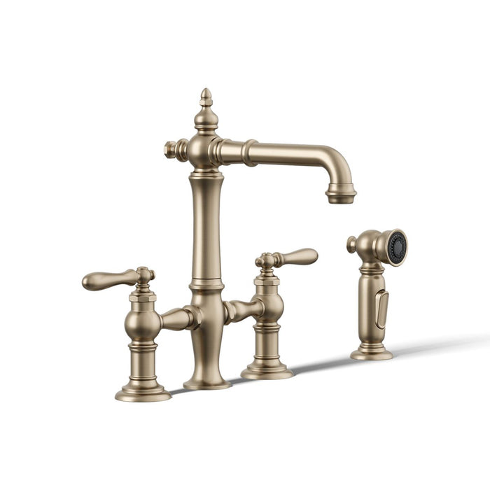 KOHLER K-76520-4 Artifacts Three-hole bridge bar sink faucet with side sprayer
