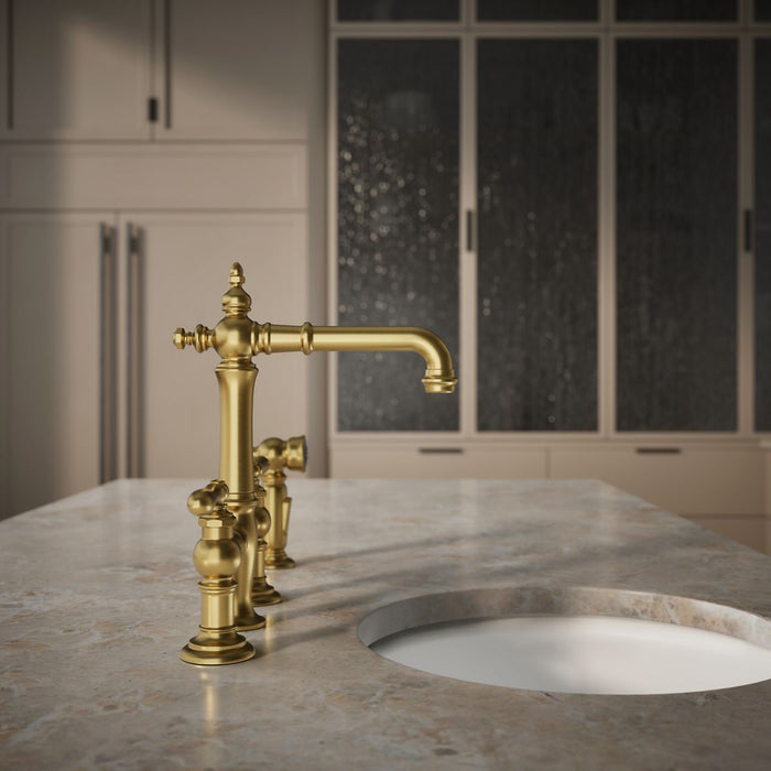 KOHLER K-76520-4 Artifacts Three-hole bridge bar sink faucet with side sprayer