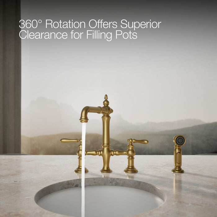 KOHLER K-76520-4 Artifacts Three-hole bridge bar sink faucet with side sprayer
