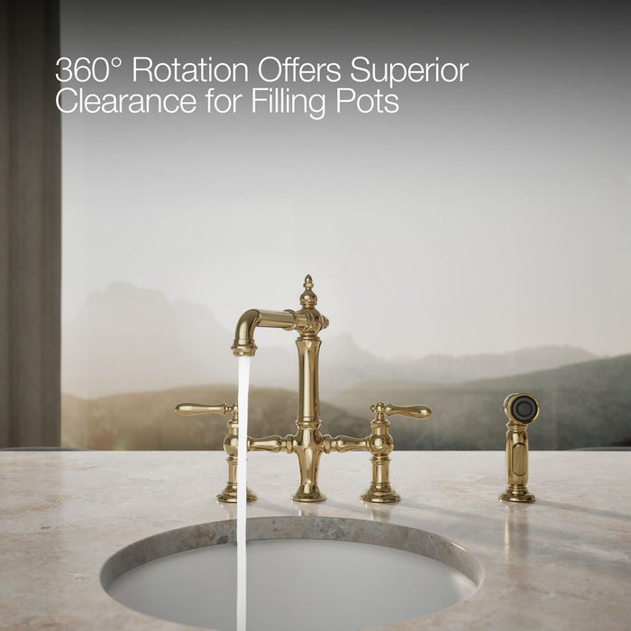 KOHLER K-76520-4 Artifacts Three-hole bridge bar sink faucet with side sprayer