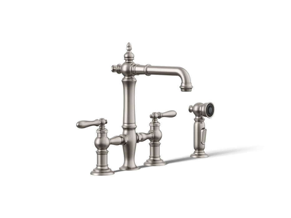 KOHLER K-76520-4 Artifacts Three-hole bridge bar sink faucet with side sprayer