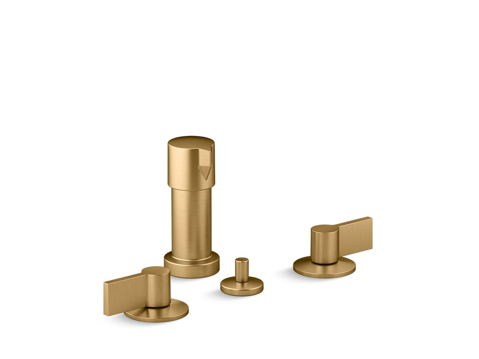 KOHLER K-77983-4 Components Widespread bidet faucet with Lever handles, vibrant brushed moderne brass