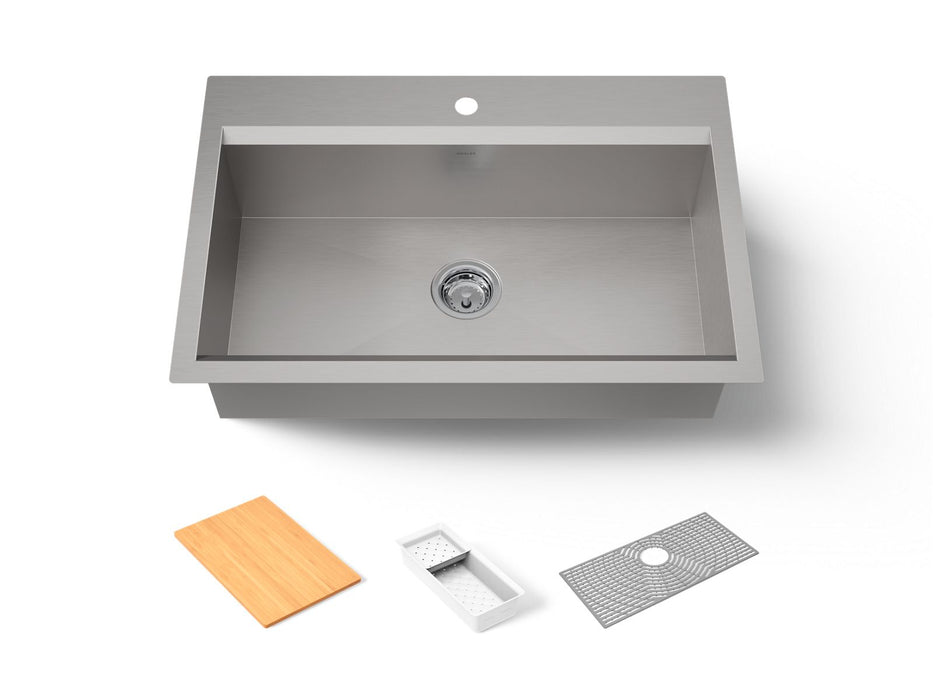 KOHLER K-80084-1PC Task 33" top-/undermount single-bowl workstation kitchen sink, stainless steel