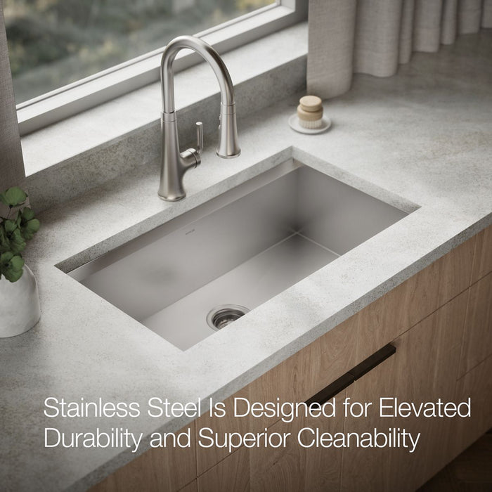 KOHLER K-80084-1PC Task 33" top-/undermount single-bowl workstation kitchen sink, stainless steel - view 4