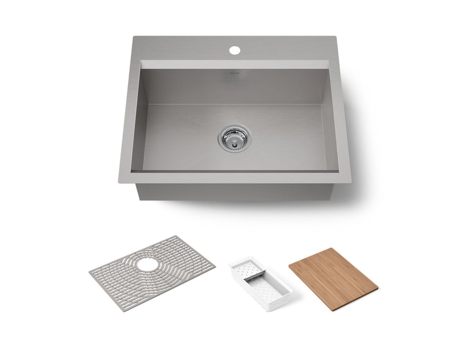KOHLER K-80086-1PC Task 27" top-/undermount single-bowl workstation kitchen sink, stainless steel