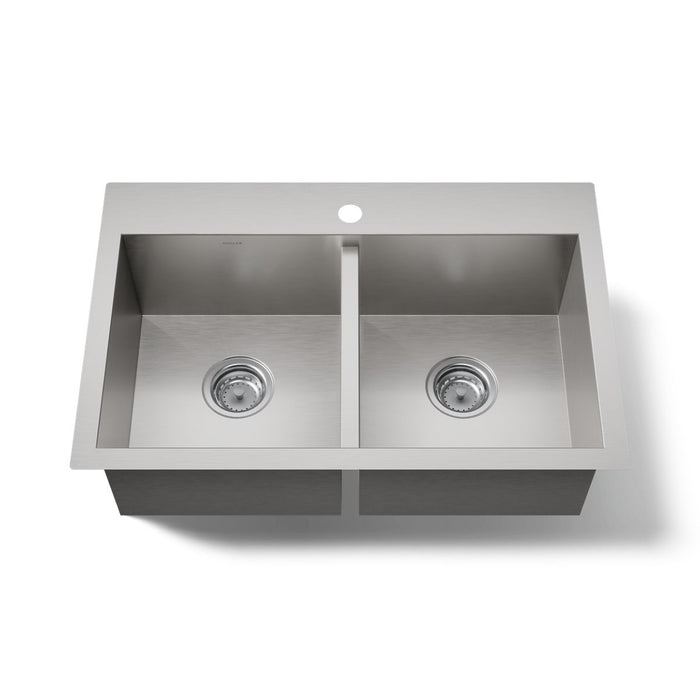 KOHLER K-80167-1 Vault 30-1/2" Top-/undermount Double-bowl Kitchen Sink, Stainless Steel - 3/4 view of product
