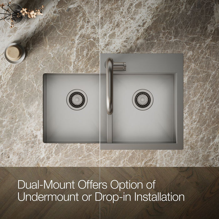KOHLER K-80167-1 Vault 30-1/2" Top-/undermount Double-bowl Kitchen Sink, Stainless Steel - Detail image of a product feature
