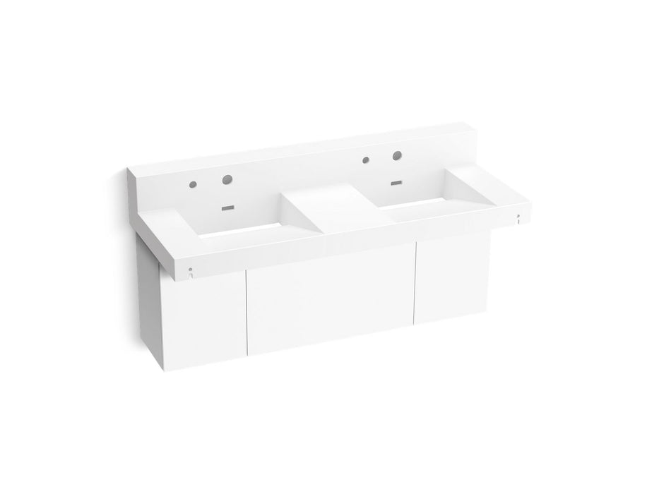 KOHLER K-81025-BPW Constellation 60" wall-mount basin lavatory system with backsplash, glacier white