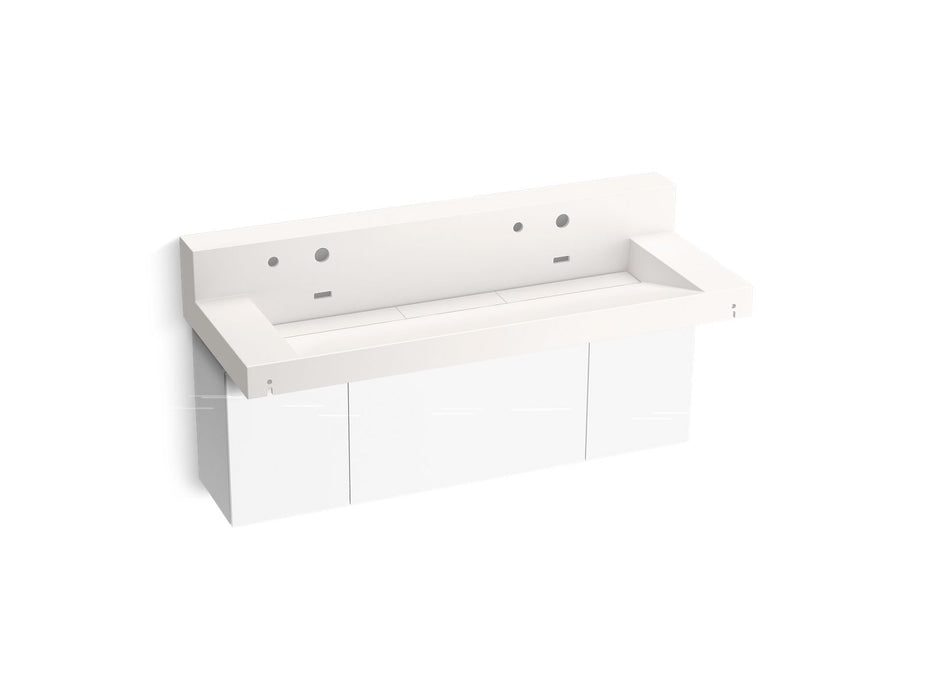 KOHLER K-81027-BPW Constellation 60" wall-mount trough lavatory system with backsplash, designer white