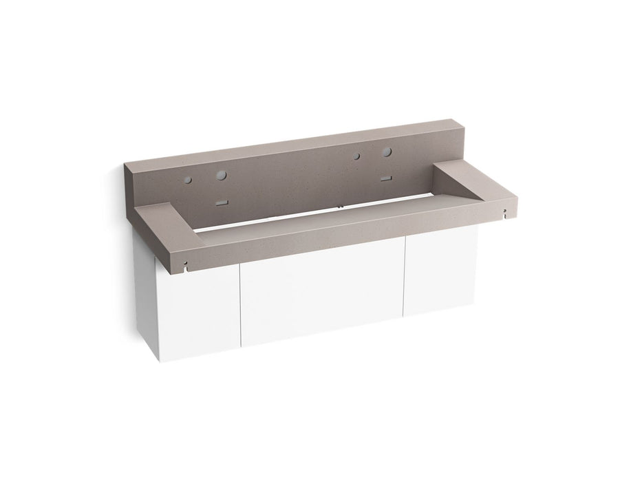 KOHLER K-81027-BPW Constellation 60" wall-mount trough lavatory system with backsplash, neutral concrete
