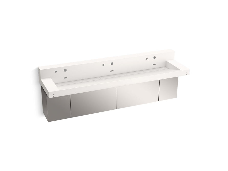 KOHLER K-81028-BSS Constellation 90" wall-mount trough lavatory system with backsplash, designer white