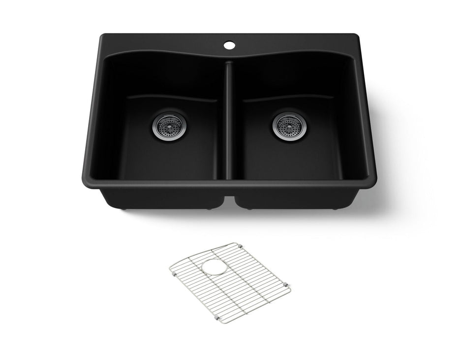 KOHLER K-8185-1 Kennon 33" top-/undermount double-bowl kitchen sink, matte black