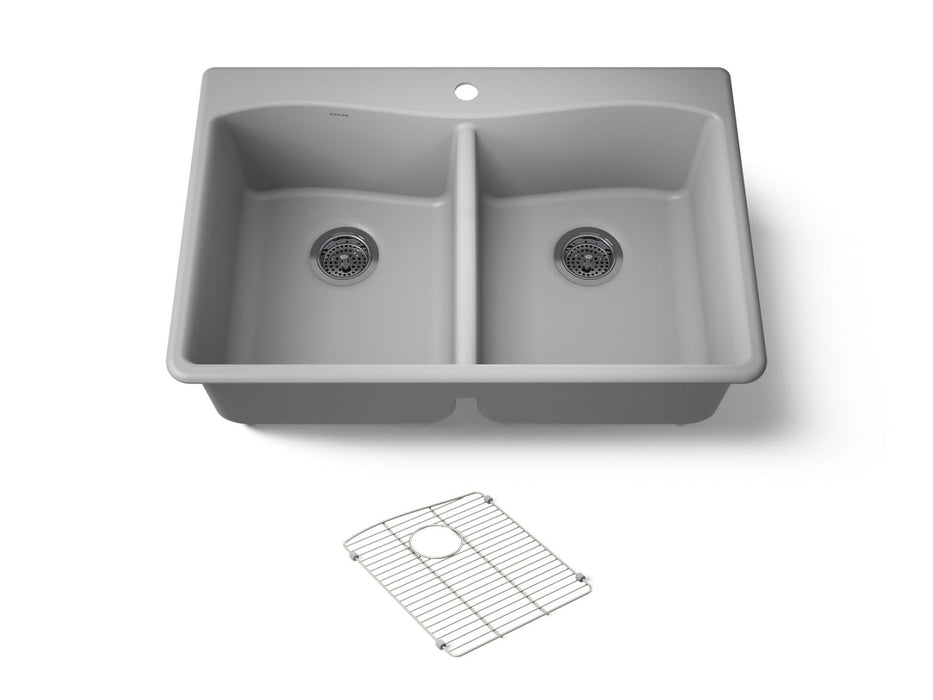 KOHLER K-8185-1 Kennon 33" top-/undermount double-bowl kitchen sink, matte grey