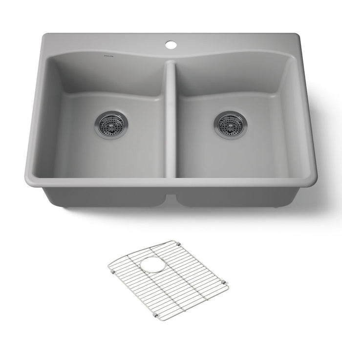 KOHLER K-8185-1 Kennon 33" top-/undermount double-bowl kitchen sink, matte grey - view 5