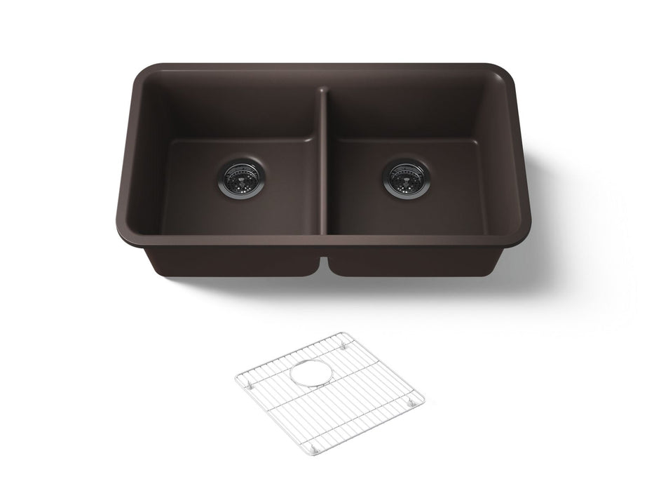 KOHLER K-8199 Cairn 33-1/2" undermount double-bowl kitchen sink, matte brown