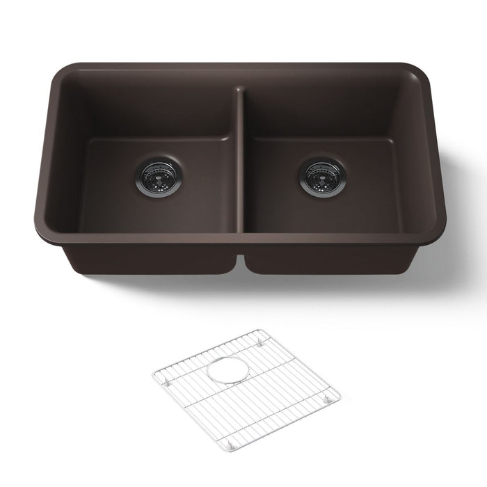 KOHLER K-8199 Cairn 33-1/2" undermount double-bowl kitchen sink, matte brown - view 5