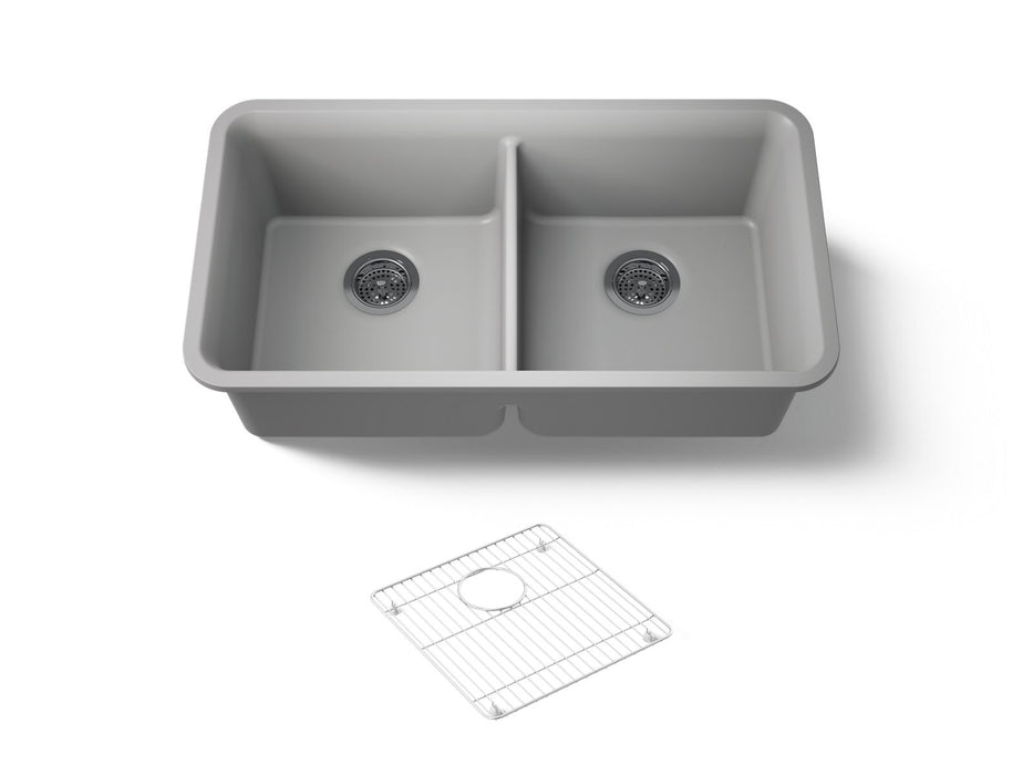 KOHLER K-8199 Cairn 33-1/2" undermount double-bowl kitchen sink, matte grey