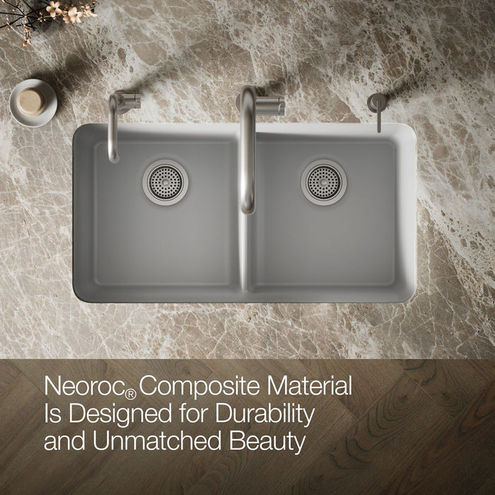 KOHLER K-8199 Cairn 33-1/2" undermount double-bowl kitchen sink, matte grey - view 4