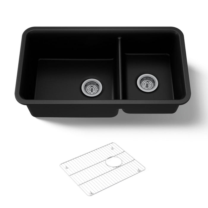 KOHLER K-8204 Cairn 33-1/2" undermount double-bowl kitchen sink, matte black - view 5