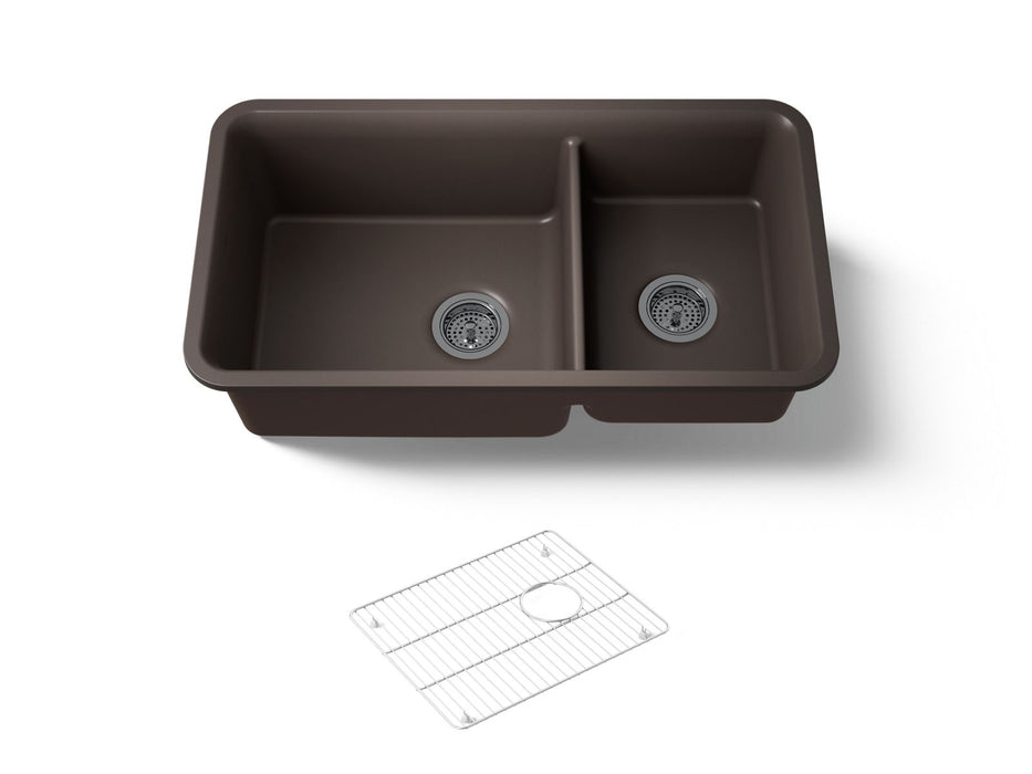 KOHLER K-8204 Cairn 33-1/2" undermount double-bowl kitchen sink, matte brown