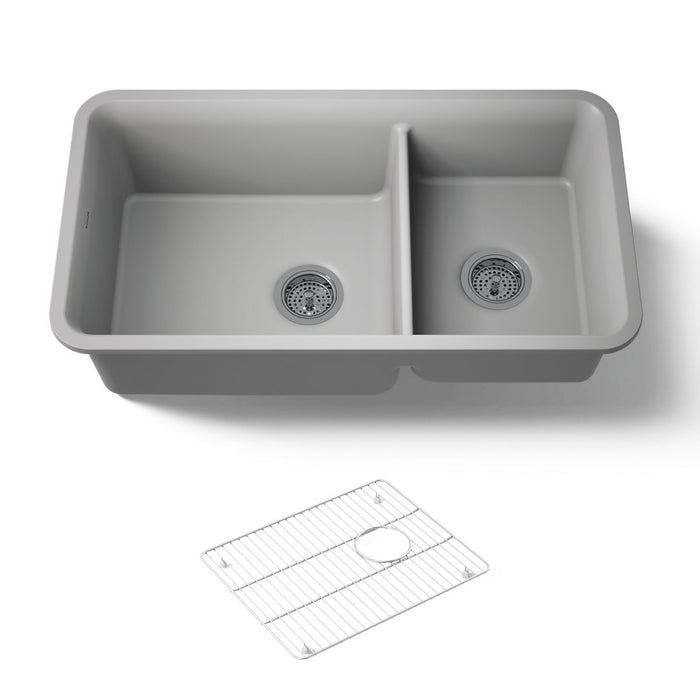 KOHLER K-8204 Cairn 33-1/2" undermount double-bowl kitchen sink, matte grey - view 5