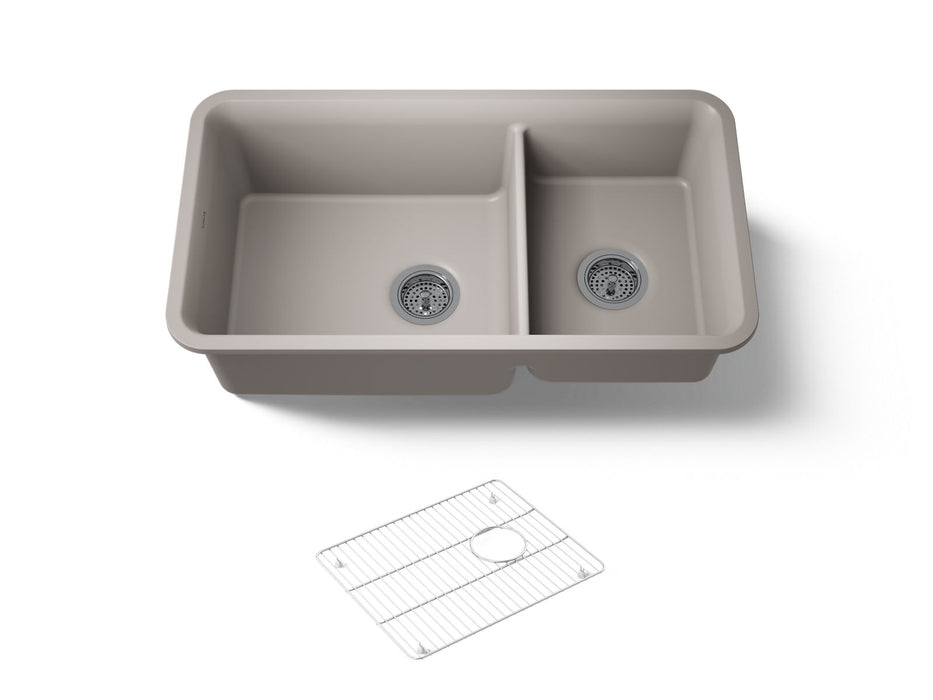 KOHLER K-8204 Cairn 33-1/2" undermount double-bowl kitchen sink, matte taupe