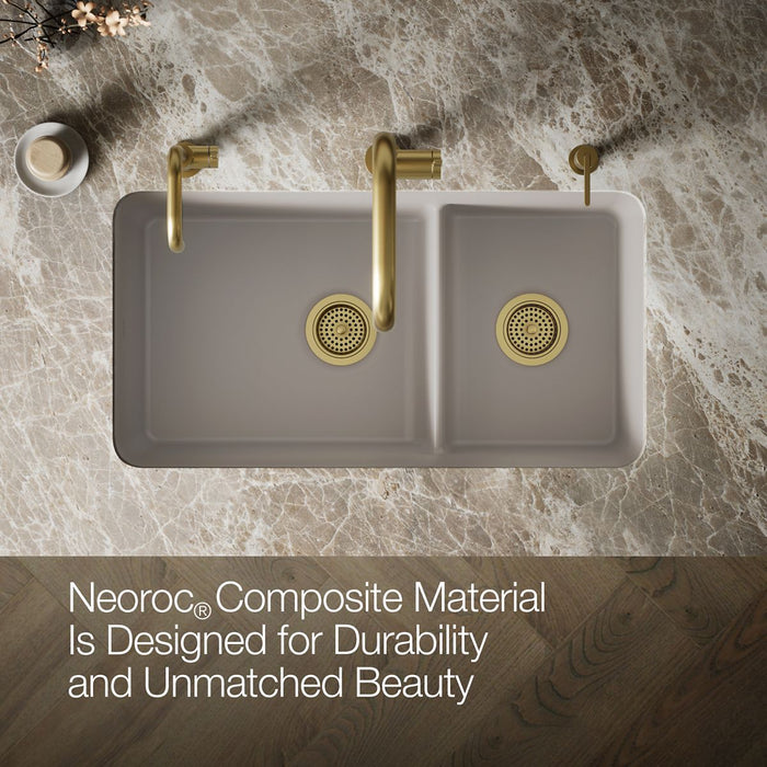 KOHLER K-8204 Cairn 33-1/2" undermount double-bowl kitchen sink, matte taupe - view 4