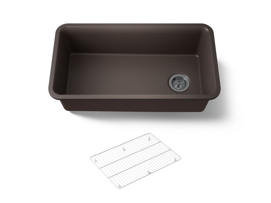 KOHLER K-8206 Cairn 33-1/2" undermount single-bowl kitchen sink, matte brown