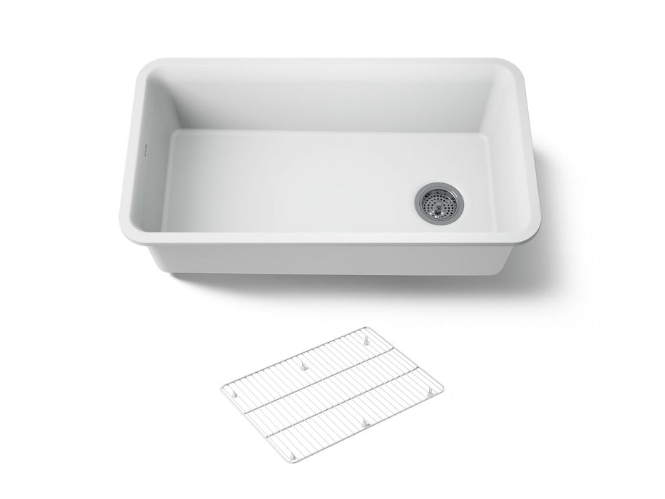 KOHLER K-8206 Cairn 33-1/2" undermount single-bowl kitchen sink, matte white