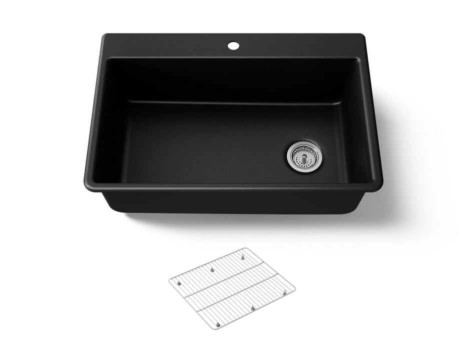 KOHLER K-8437-1 Kennon 33" top-/undermount single-bowl kitchen sink, matte black