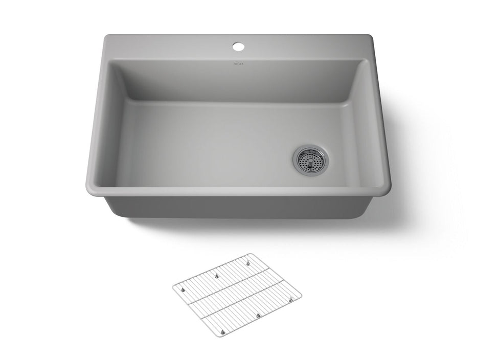 KOHLER K-8437-1 Kennon 33" top-/undermount single-bowl kitchen sink, matte grey