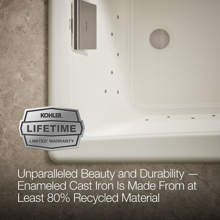 KOHLER K-852-GH96 Tea-for-Two 60" x 32" drop-in Heated BubbleMassage air bath